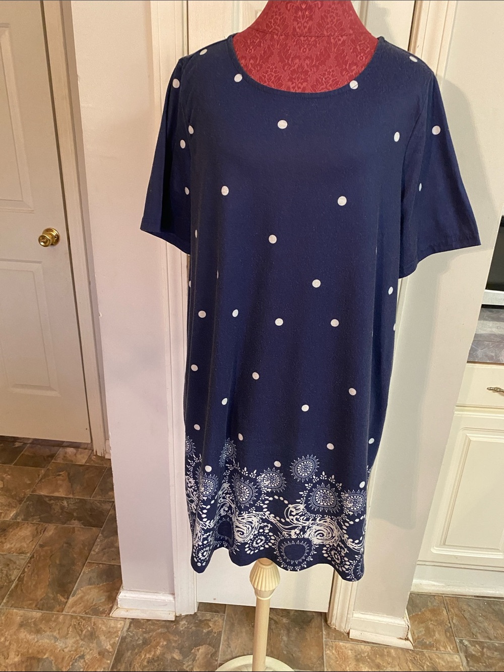 Navy Polka Dot & Paisley Hem Tunic Dress XL